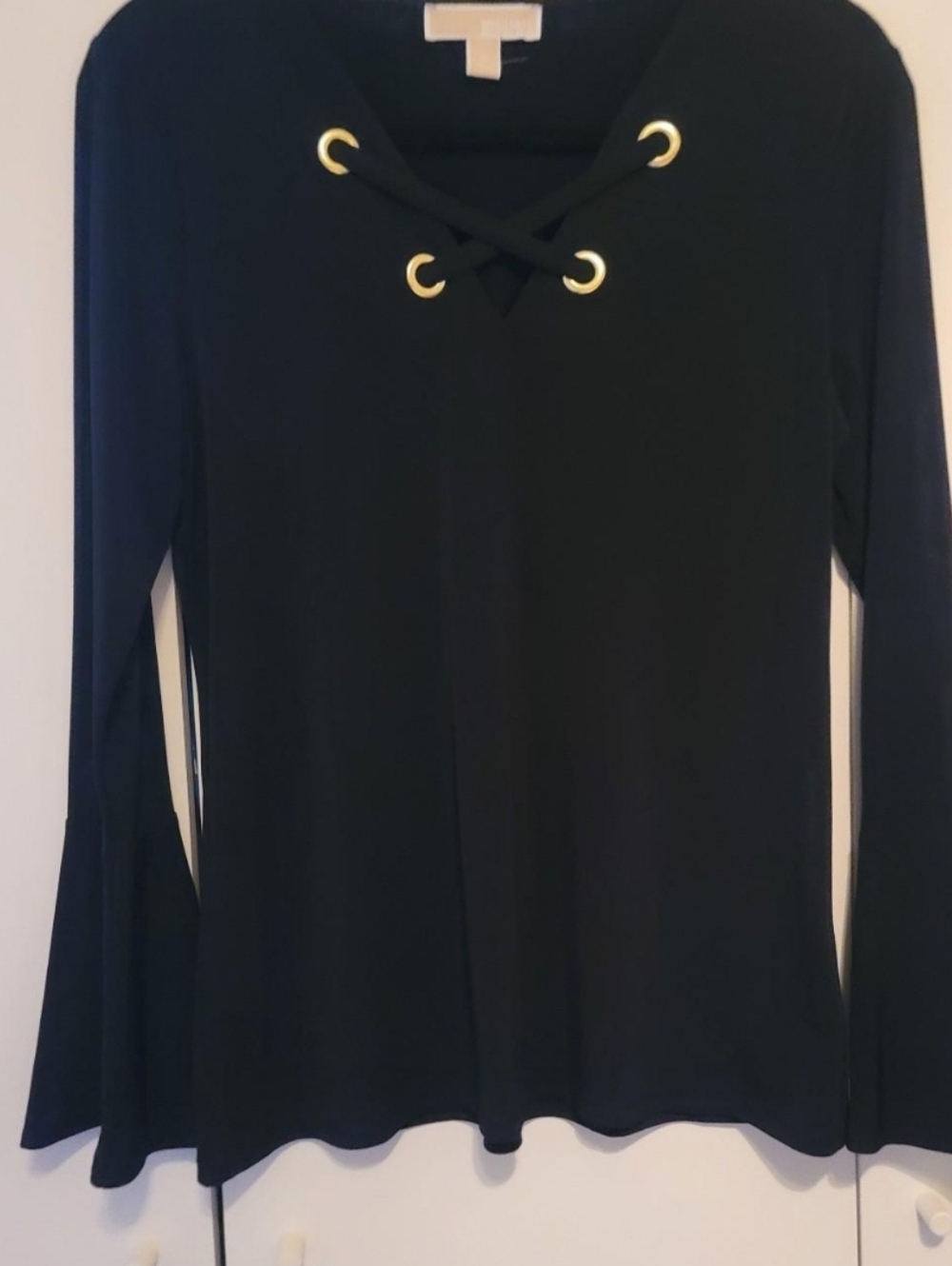 MICHAEL KORS Long-Sleeve Lace-Up Top with Gold Eyelets